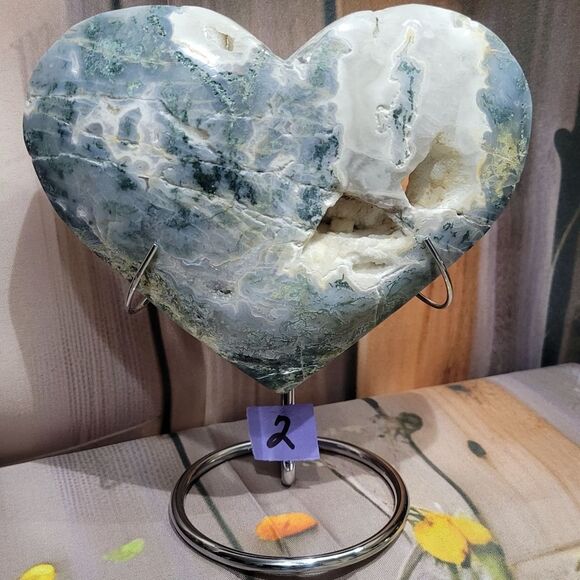 Druzy Moss Agate Heart - Picture 2 of 9